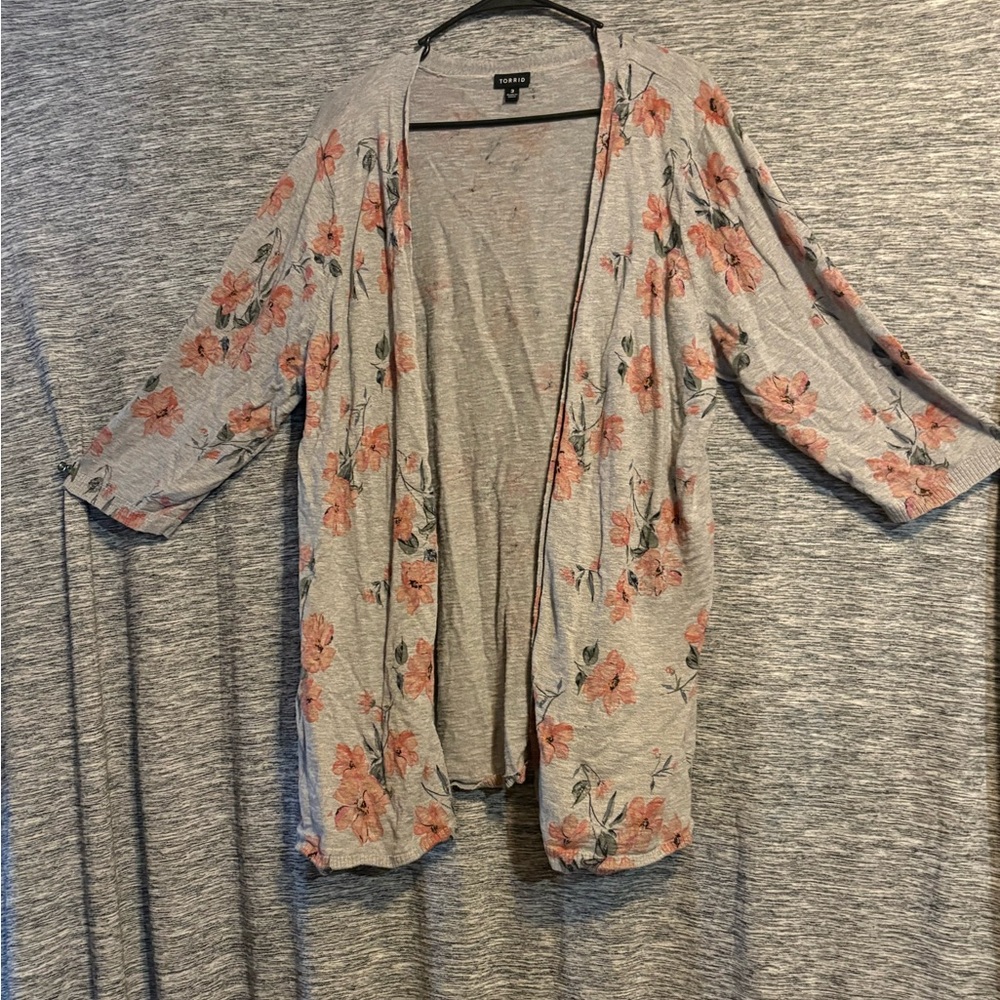 Torrid Floral Pink and Gray Cardigan